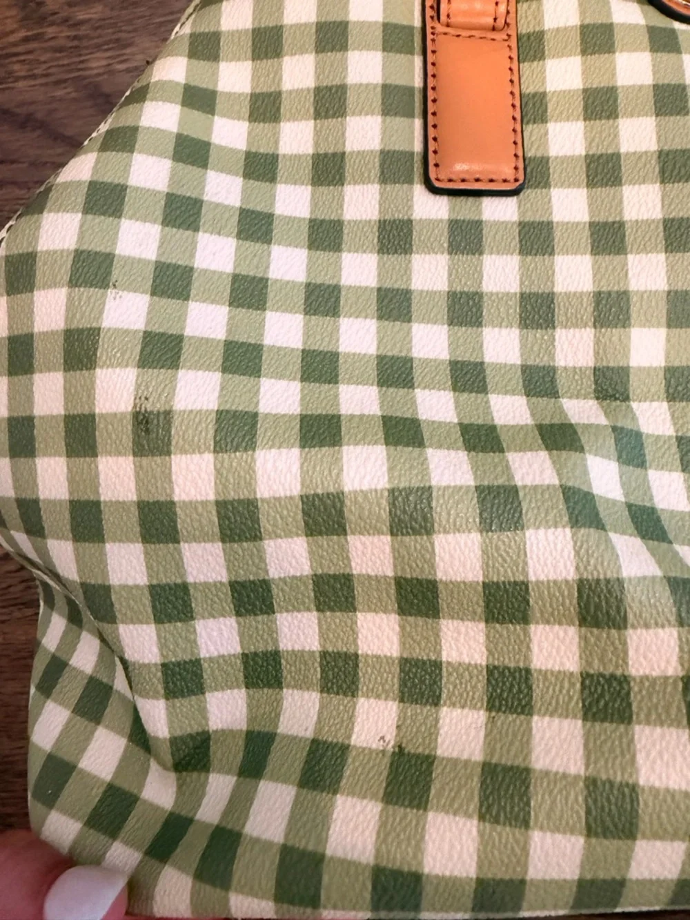 Tory Burch Kerrington Gingham Plaid Dome Tote Leaf Green VGUC - Picture 7 of 7